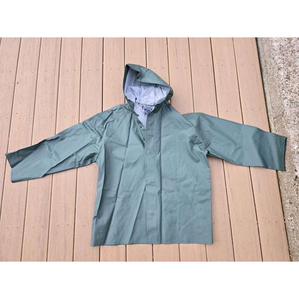 DUTCH HARBOR GEAR Green Snap Polyvinyl Hooded Rain Jacket Unisex Size Medium
